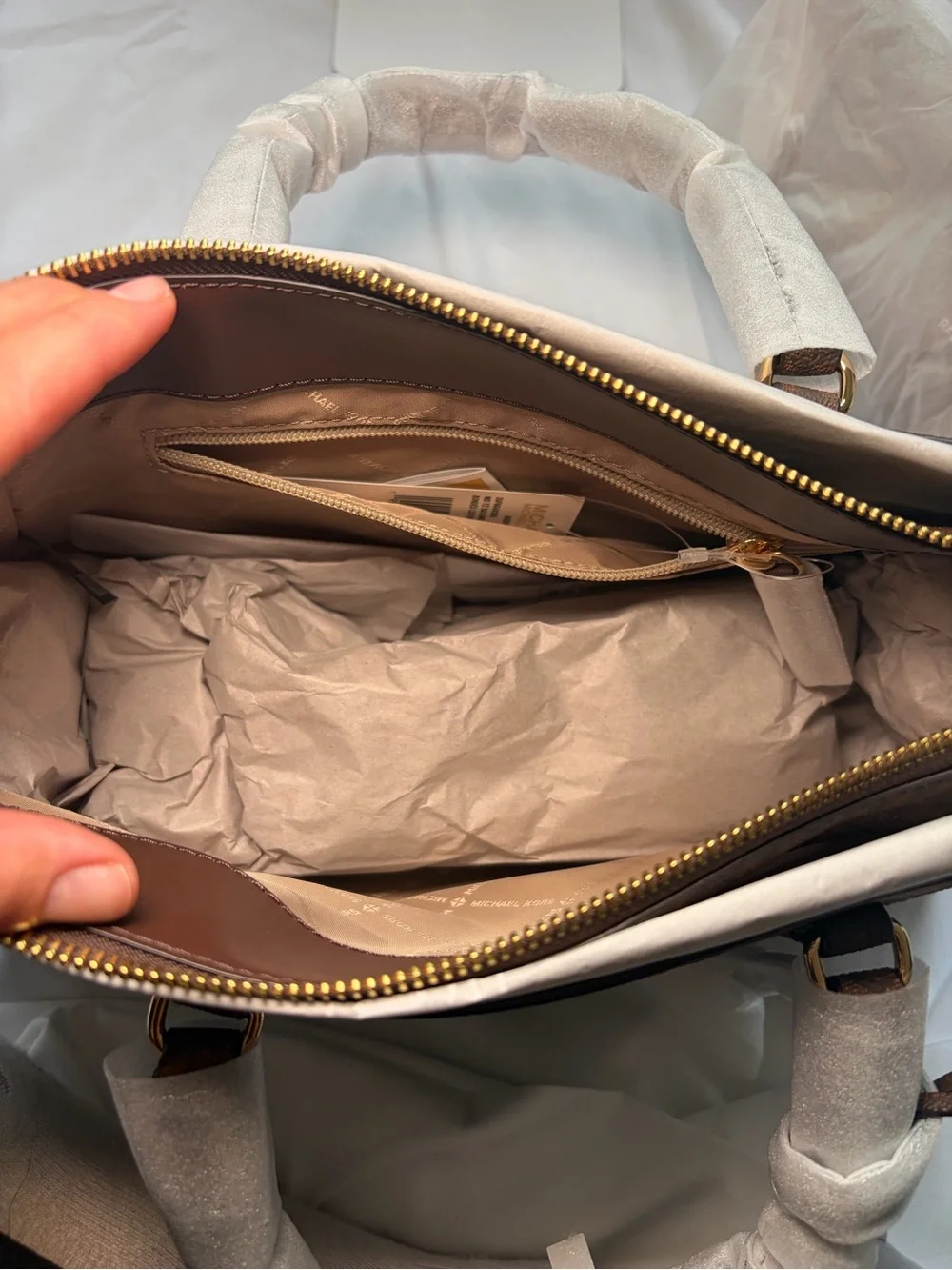 Michael Kors Dark Brown Suede Satchel with Gold Hardware